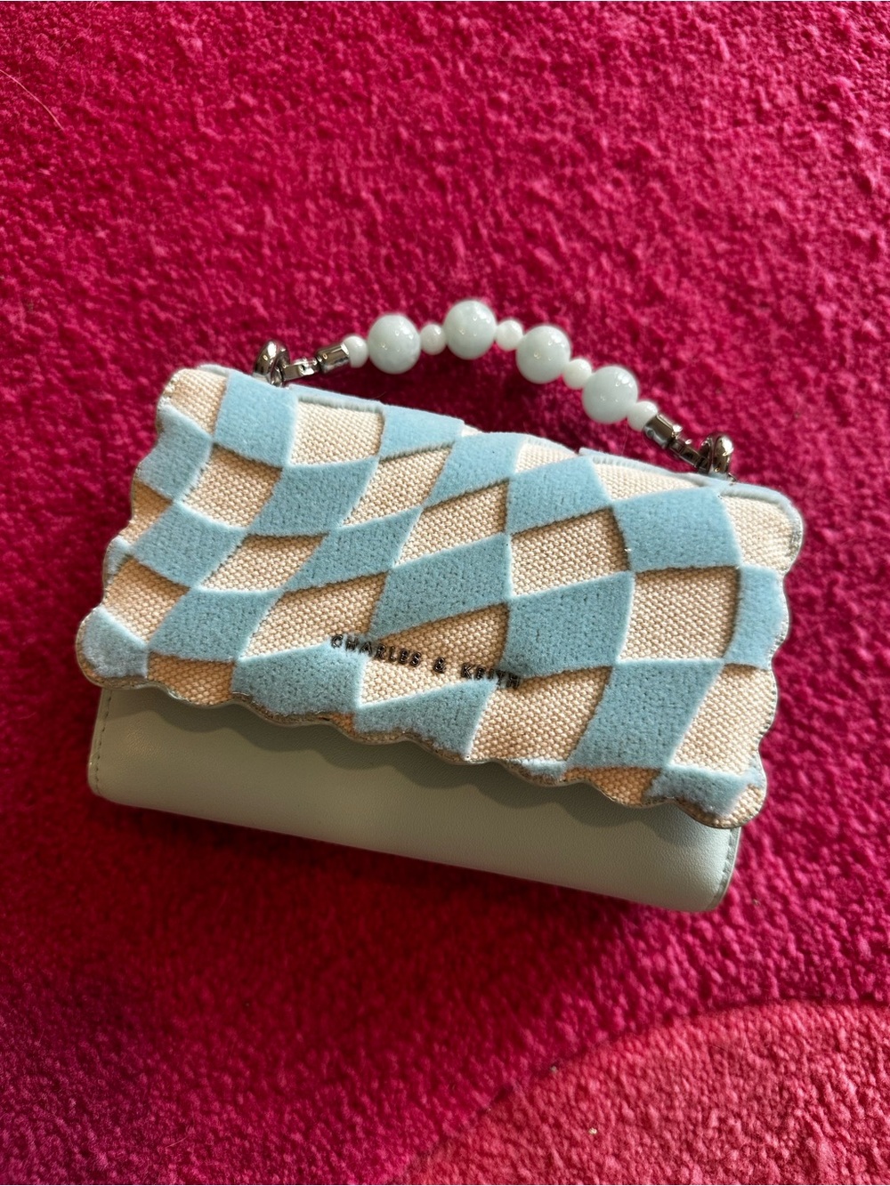 Light Blue and Cream Woven Top-Handle Women’s Wallet Bag